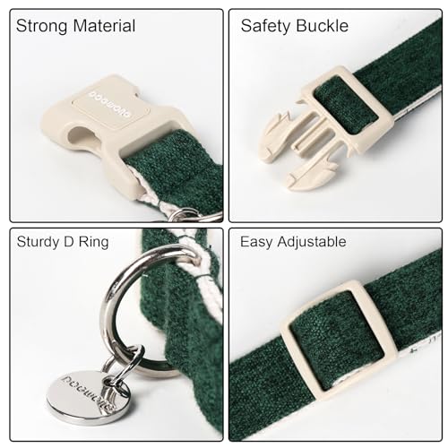 DOGWONG Cotton Hemp Dog Collar, Heavy-Duty Christmas Green Dog Collar Adjustable Soft Natural Fabric Pet Dog Collar Cute Holiday Puppy Necklace for Small Medium Large Dogs - color: A: Blackish green, size: X-Small
