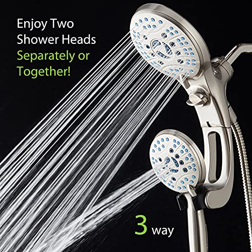 Hotel Spa AquaCare As-Seen-On-TV High Pressure Handheld/Rain 50-mode 3-way Shower Head Combo with Adjustable Arm - Anti-clog Nozzles, Tub & Pet Power Wash, 6 ft. Stainless Steel Hose, Nickel Finish - color: Satin Nickel, style: 2.5 Gallons Per Minute