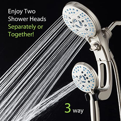 Hotel Spa AquaCare As-Seen-On-TV High Pressure Handheld/Rain 50-mode 3-way Shower Head Combo with Adjustable Arm - Anti-clog Nozzles, Tub & Pet Power Wash, 6 ft. Stainless Steel Hose, Nickel Finish - color: Satin Nickel, style: 2.5 Gallons Per Minute