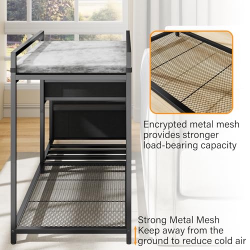 kepptory Pet Bunk Bed with Stairs and Storage, Dog Beds Attachment to Human Bed, Bedside Dogs Cot for Small, Medium Cats & Dogs, Pet Window Perch (Grey) - color: Grey