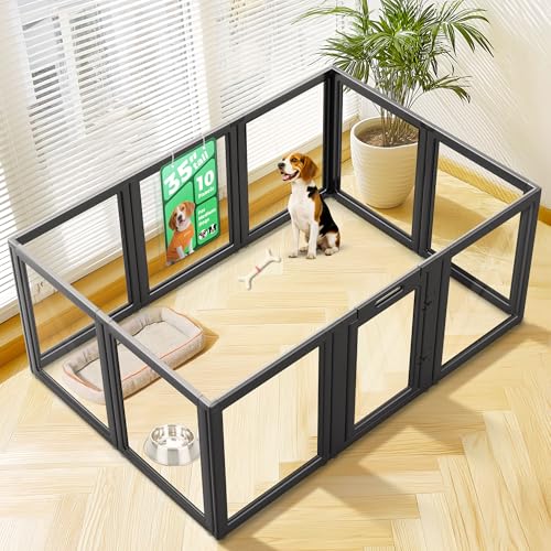 FXW AuraSpace Acrylic Indoor Dog Playpen for Medium Dogs, 35 Inch, 10 Panels, Black - color: Black, size: 35"H