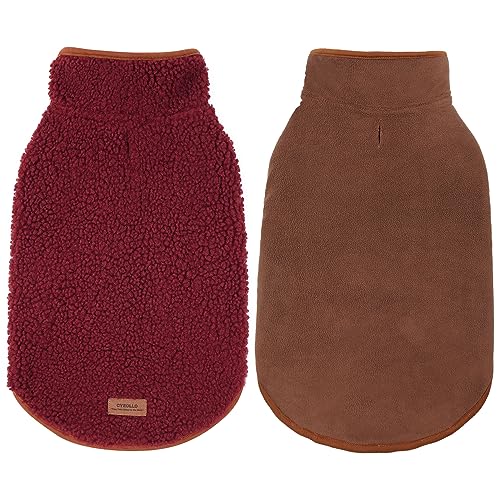 cyeollo Warm Dog Coat Fleece Sherpa Reversible Winter Sweater Coats, Turtleneck Cold Weather Dog Jacket Vest for Small Dogs with Leash Hole, Burgundy, S - color: Burgundy, size: Small (5-9lbs)