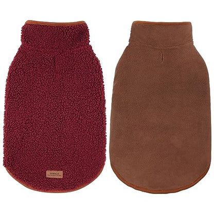 cyeollo Warm Dog Coat Fleece Sherpa Reversible Winter Sweater Coats, Turtleneck Cold Weather Dog Jacket Vest for Small Dogs with Leash Hole, Burgundy, S - color: Burgundy, size: Small (5-9lbs)