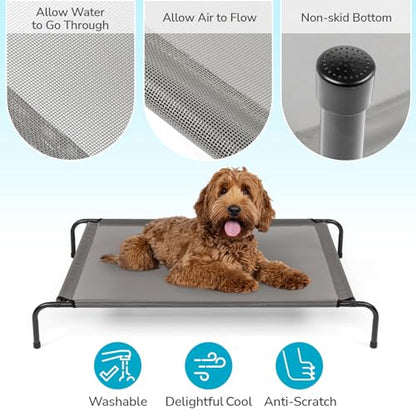 Elevated Dog Bed, Outdoor Raised Dog Cots Bed for Large Dogs, Portable Standing Pet Bed with Washable Breathable Mesh, No-Slip Feet for Indoor Outdoor, Large, Gray