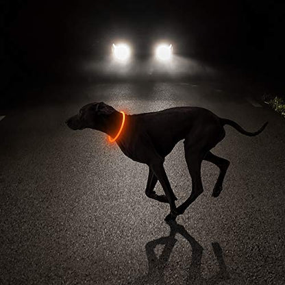 HIGO Light Up Dog Collar USB Rechargeable LED Dog Collar Glow in The Dark, TPU Flash Dog Necklace Light Make Your Dogs Be Visible& Safe (Orange) - color: Orange