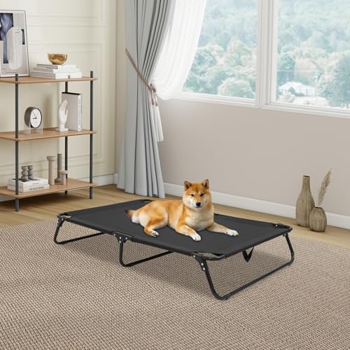 Folding Dog Cot, Outdoor Elevated Dog Bed with Breathable Mesh, 47.24 * 31.5 * 8.66in and 99.2lbs Capacity, for Home, Travel, Camping