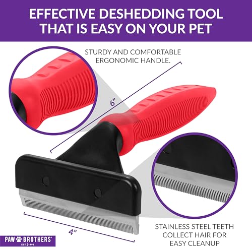 Paw Brothers Deshedding Tool, Deshedding Brush for Dogs and Cats, Professional Dog Grooming for Shedding, Pet Hair Remover, Fur Removal Brush for Medium and Long Pet Hair, 4" x 6", Large - size: Large