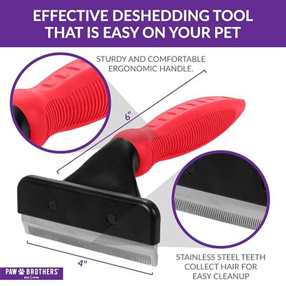 Paw Brothers Deshedding Tool, Deshedding Brush for Dogs and Cats, Professional Dog Grooming for Shedding, Pet Hair Remover, Fur Removal Brush for Medium and Long Pet Hair, 4" x 6", Large - size: Large