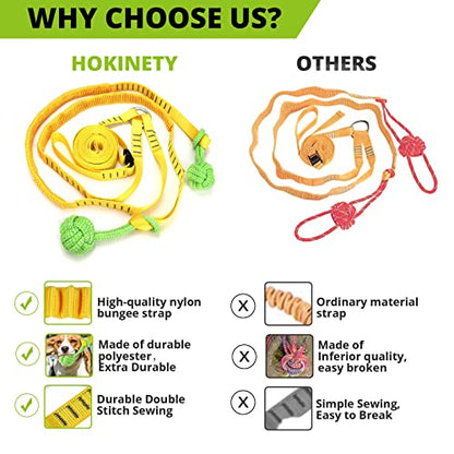Dog Hanging Bungee Tug Toy for Two Dogs: Interactive Tether Tug-of-War for Pitbull Small to Large Dogs to Exercise - Durable Retractable Tugger Dog Rope Toy with 2 Chew Rope Toys - size: X-Large-Yellow-for 2 Dogs