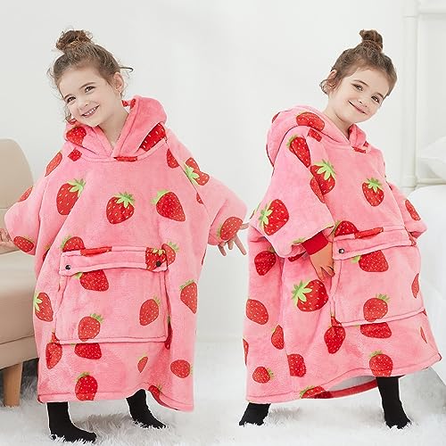 KFUBUO Wearable Blanket Hoodie for Kids Toddlers Sherpa Blanket Sweatshirt With Pocket Cute Hoodies 2-6 Year Old Girl Birthday Gifts Strawberry - color: Printing-strawberry, size: Kids 2-6YR