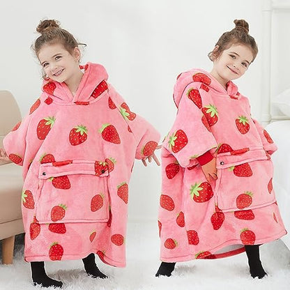 KFUBUO Wearable Blanket Hoodie for Kids Toddlers Sherpa Blanket Sweatshirt With Pocket Cute Hoodies 2-6 Year Old Girl Birthday Gifts Strawberry - color: Printing-strawberry, size: Kids 2-6YR