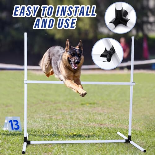Shappy 4 Pieces Dog Agility Equipment with Adjustable Height Jump Bars Adjustable Dog Agility Jumps with Carry Bag Exercise Jumping Hurdles for Indoor Outdoor Course Game(White) - color: White