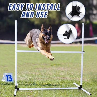 Shappy 4 Pieces Dog Agility Equipment with Adjustable Height Jump Bars Adjustable Dog Agility Jumps with Carry Bag Exercise Jumping Hurdles for Indoor Outdoor Course Game(White) - color: White