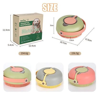 2-in-1 Pet Shampoo Dispenser & Grooming Brush, Soft Bristle Bathing Massage Brush for Shedding Reduction & Deep Cleaning, Gentle for Long & Short Hair Dogs Cats - color: Green