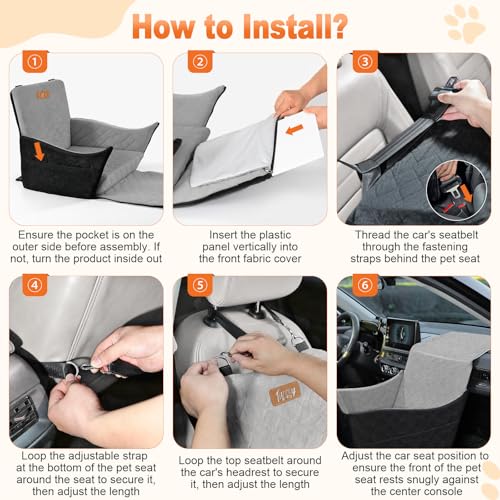 Elevated Dog Car Seat, Dog Booster Car Seats for Small & Medium Breeds Up to 35lbs, Fully Detachable and Washable, Soft Foam Pet Carseat with 2 Storage Pockets & 3 Safety Belts, Black & Gray - color: Black & Gray