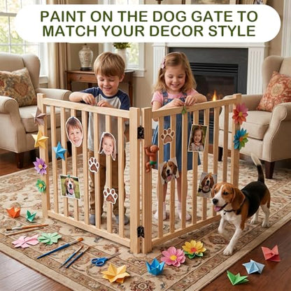 Wooden Freestanding Dog Gate Indoor, 23" H Foldable Dog Gates, No-Painted Portable Puppy Fence for Hallway Stairs, Doggy Barrier- 3 Panels - size: 【3 Panels】H:23''