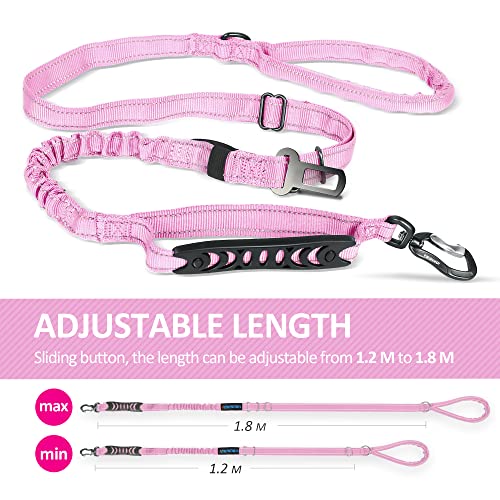 IOKHEIRA Dog Leash, Multifunctional for Medium & Large Dogs, Adjustable with Car Seatbelt, 4-6 FT Strong Bungee, Pink - color: Pink
