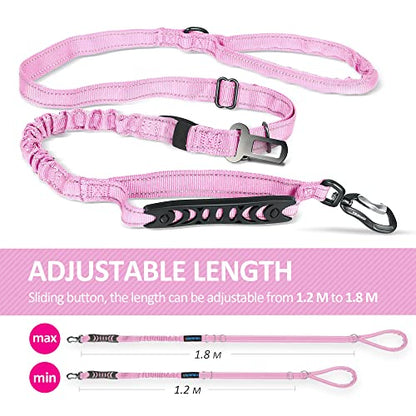 IOKHEIRA Dog Leash, Multifunctional for Medium & Large Dogs, Adjustable with Car Seatbelt, 4-6 FT Strong Bungee, Pink - color: Pink