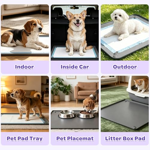 Dog Training Floor Protection Trays 24in x 16in Non-Slip Silicone Puppy Potty Training Tray Leak Proof Raised Edge Dog Pee Pad Holder (Large)