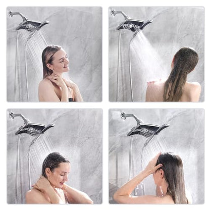 BRIGHT SHOWERS High Pressure Dual Shower Head Combo, Handheld Showerhead Rainfall Shower Head Combo with Black Face, 60 Inch Long Stainless Steel Shower Hose, Chrome - color: Chrome, size: 2.5 Gallon Per Minute