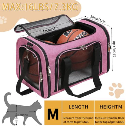 Soft-Sided Cat/Dog/Pet Carrier, Collapsible Pets Travel Carriers for Big Cats/Small Dogs with Shoulder Strap & Removable Mat, Mesh Puppy Carry Bag, Up to 16 Lbs, TSA Airline Approved (Pink) - color: PINK, size: 17"L x 11"W x 11"H