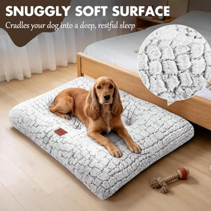 Dog Bed Crate Mat Plush Kennel Pad for Small to Large Dogs - Soft, Anti-Slip, Comfy - color: White, size: Large 36"x24"