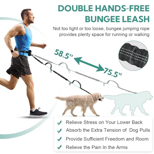 Hands Free Dog Leash with Pouch, Adjustable Waist Belt with Double Padded Handles, Waist Leash for Dog Walking Accessories, Olive - color: Black/Mint Green