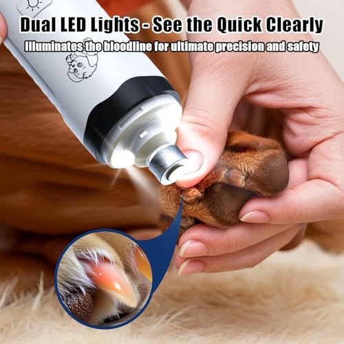 Silent Pets Nail Grinder with 2 Lights and 3 Speeds, Cordless Dog Nail Trimmers, 2000mAh Rechargeable,Painless Paws Grooming Pro for Small Medium Large Dogs & Cats (2 Replacement Heads)
