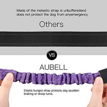 AUBELL Dog Seat Belt for Car,2 Pack Set 3-in-1 Adjustable Reflective Bungee Heavy Duty Dog Car Harness Tether with Clip Hook Latch & Buckle,Swivel Zinc Alloy Carabiner,Black+Purple - color: Set Black+Purple