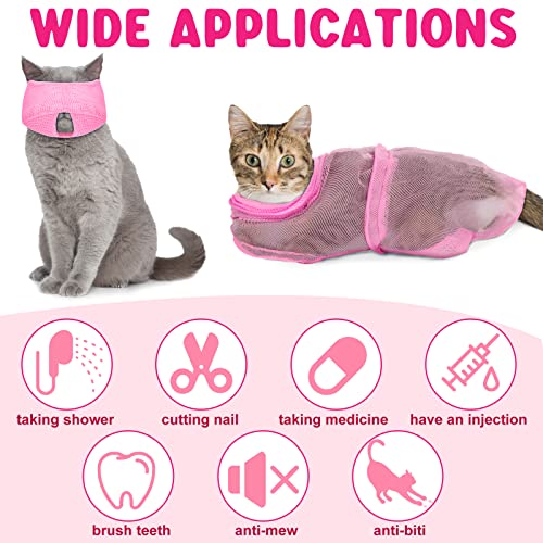 9 Pcs Cat Bathing Bag Set Cat Shower Bag Anti Bite and Scratch for Pet Grooming Washing Brush Comb Muzzle Nail Clipper Nail File Tick Tool(Pink) - color: Pink