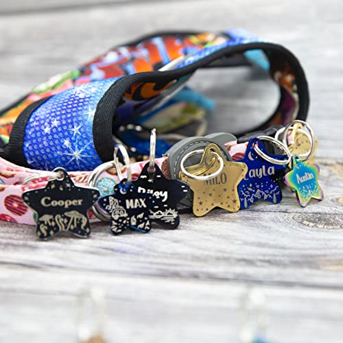 Personalized Dog Tag with 5 Lines of Custom Deep Engraved Durable Stainless Steel Pet ID Name Tag Designer Small Size Star - size: Small, style: Star
