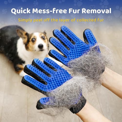 HEALTHYPAWS 2PCS Dog Grooming Brush Set | Pet Bath Hair Remover Glove with Adjustable Ring Handle for Short & Long Hair