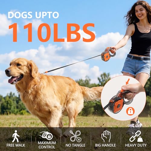 Lightweight and 16Ft Retractable Dog Leash - Anti-Entanglement and one-Hand Brake, Easy to Control - Durable Dog Leash, Designed for Women, Suitable for Small/Medium Dogs - Comfortable Grip