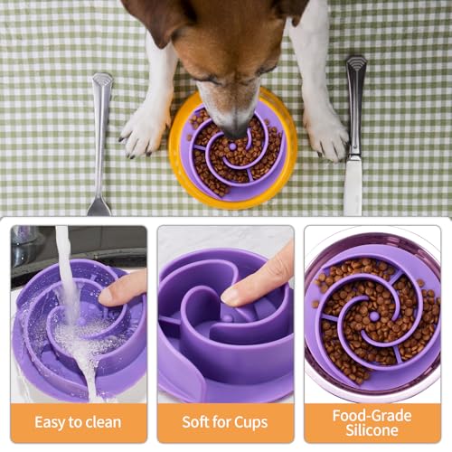 Slow Feeder Dog Bowls Insert, Bestalk Soft Silicone Slow Eating Feeder Insert with Suction Cups for Small, Medium and Large Dogs, Fit into Basic and Elevated Bowls - color: Purple, size: S