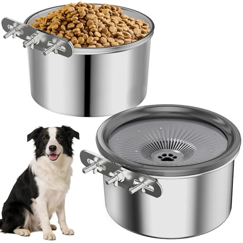 2 Pcs No Spill Dog Water Bowl for Crate, 2.5L Stainless Steel Hanging Kennel Bowls with Adjustable Height, Anti-Splash Water & Food Bowl Set for Cage Kennel Crate, Medium Large Dogs (Grey) - color: Grey