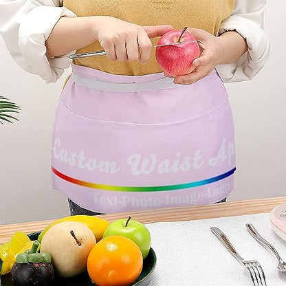 sophiehome Custom Waist Apron with Pockets Add Photo Logo Name Personalized Waiter Server Short Aprons for Kitchen - color: Light Pink