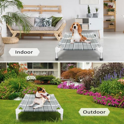 Elevated Raised Outdoor Dog Bed - Cooling Lifted Outside Dogs Cot Bed with Non-Slip Feet Dog Hammock Bed with Stainless Steel Frame Portable Puppy Pet Bed for Indoor & Outdoor - size: S:20'' x 20'' x 6''