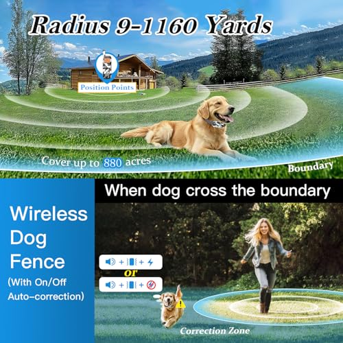 Htcuto Wireless Dog Fence & Training Collar for 2 Dogs, 3500ft Boundary, 4 Modes-Ultrasonic/Beep/Vibration/Static, 6100FT Remote, IPX7 Waterproof, 185-Day Standby, Electric Perimeter for Outdoor-GT1