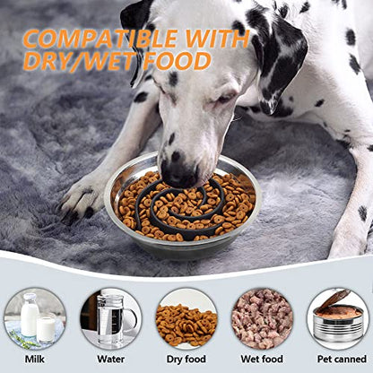 Slow Feeder Dog Bowls Insert, Animire Soft Silicone Slow Eating Dog Food Bowl for Small, Medium and Large Dogs, Compatible with Regular and Elevated Bowls - color: Black, size: M