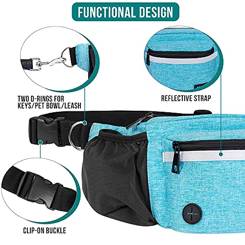 PetAmi Dog Fanny Pack, Treat Pouch for Dog Walking, Training, Built in Poop Bag Dispenser, Water Bottle Holder, Collapsible Bowl, Pet Treat Waist Belt for Hiking, Running, Kibbles (Turquoise) - color: Sea Blue