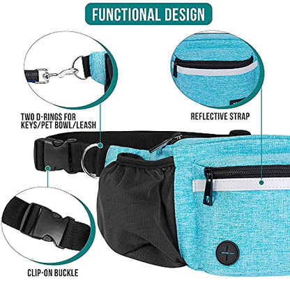 PetAmi Dog Fanny Pack, Treat Pouch for Dog Walking, Training, Built in Poop Bag Dispenser, Water Bottle Holder, Collapsible Bowl, Pet Treat Waist Belt for Hiking, Running, Kibbles (Turquoise) - color: Sea Blue