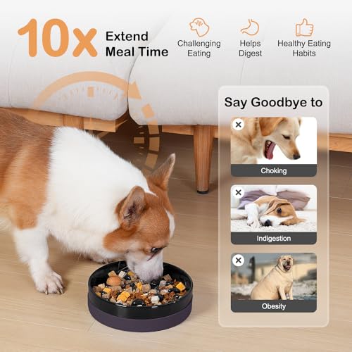 Sted Ceramic Slow Feeder Dog Bowls with Silicone Base, Slow Feeding Dog Bowl Small Medium Breed, Dogs Foods Bowls for Fast Eaters, Puzzle Dogs Food Bowl, Maze Black - color: Black, size: Medium-8 inches
