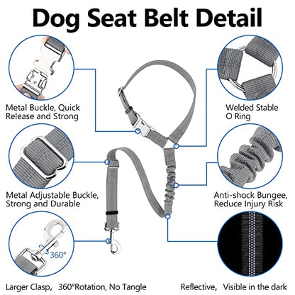 Plutus Pet Dog Seat Belt for Car Headrest, Reflective and Adjustable Restraint with Elastic Bungee for Safety, Vehicle Seatbelt Harness for Small Medium Large Dogs and Cats - color: Gray