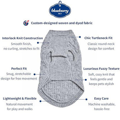 Blueberry Pet Classic Fuzzy Textured Knit Pullover Crew-Neck Dog Sweater in Heather Grey, Back Length 14", Pack of 1 Clothes for Dogs - color: Heather Grey, Crew-neck, size: 14 inch