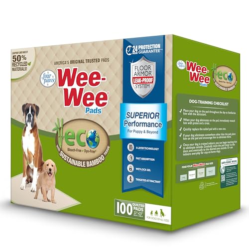Four Paws Wee-Wee Superior Performance Bamboo Pee Pads for Dogs, Earth Friendly Dog & Puppy Potty Training Pads, Crate Liners, Housebreaking Supplies, 22" x 23" (100 Count) - size: 100 Count