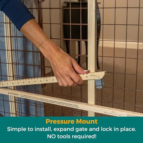 MYPET Wire Mesh Dog Gate: 29.5"-50" Wide, Pressure Mounted with No Tools; Expandable, Durable Pet Gates for Doors and Hallways, 31" Tall, Made with Sustainable Hardwood - size: 29.5"-50" Wide, 31" Tall