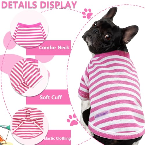 2 Pieces Stripe Dog Clothes for Small Dogs Summer Dog Shirt Cute Soft Puppy Clothes Bresthable Chihuahua Cat Clothes XS~XXL Pet Clothing (Pink, XX-Large) - color: pink, size: XX-Large