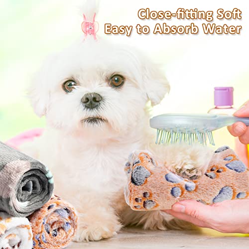 Tegeme 12 Pcs Pet Blankets 23 x 16 Inch Soft Fluffy Fleece Dog Cat Warm Paw Print Pattern Blankets Flannel Throw for Pets Dog Puppy Cat(Dark Gray, White, Camel) - color: Dark Gray, White, Camel, size: 23 x 16 Inch
