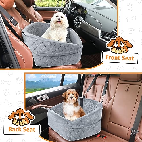 NEEZUKAR Dog Car Seat for Small Dogs,Detachable Washable Dog Booster Seat for Medium Dogs Under 30lbs, Pet Car Seat Travel Bed with Storage Pockets and Dog Safety Belt (Grey) - color: Grey