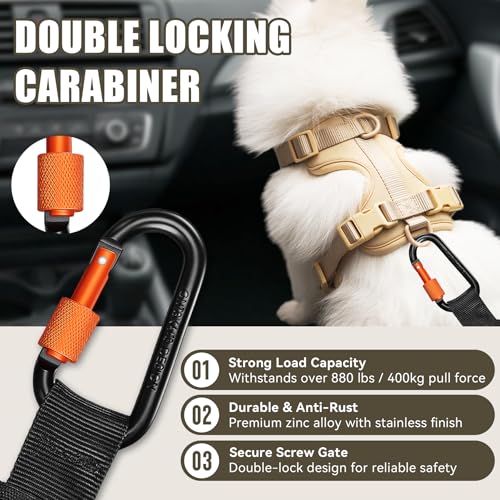 Dog Seat Belt for Car, Reflective Heavy-Duty Dog Seatbelt for Vehicle, Dual Clip Hook, Buckle and Carabiner, Strong Rope, Pet Tether Safety Restraint for All Dogs Holiday Outdoor Travel, Green
